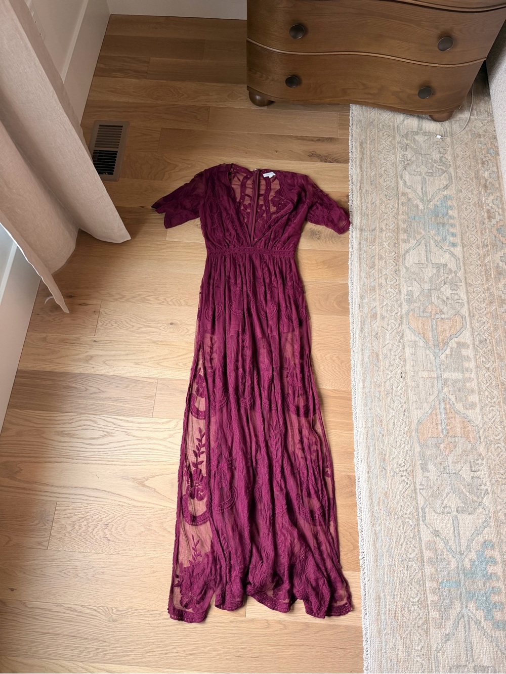 Honey Punch Burgundy Lace Maxi Dress with V-Neck